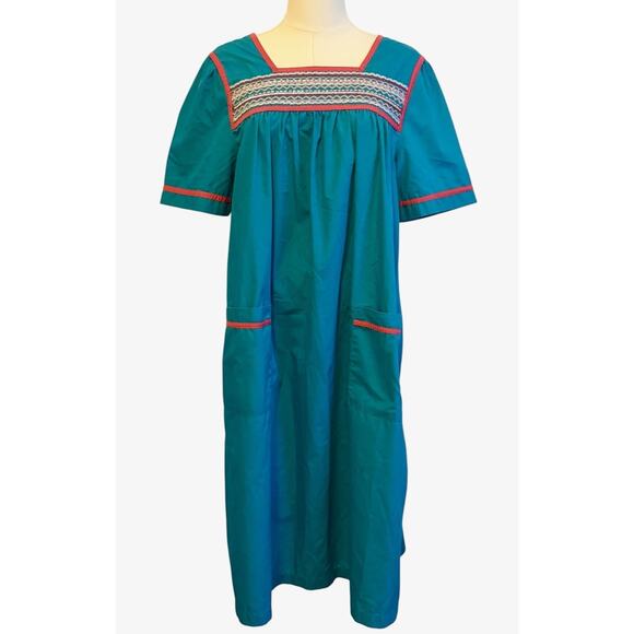 Go Softly Patio Dress Womens Small Mumu Embroidered Beaded Mrs Roper Cottagecore - Picture 1 of 10